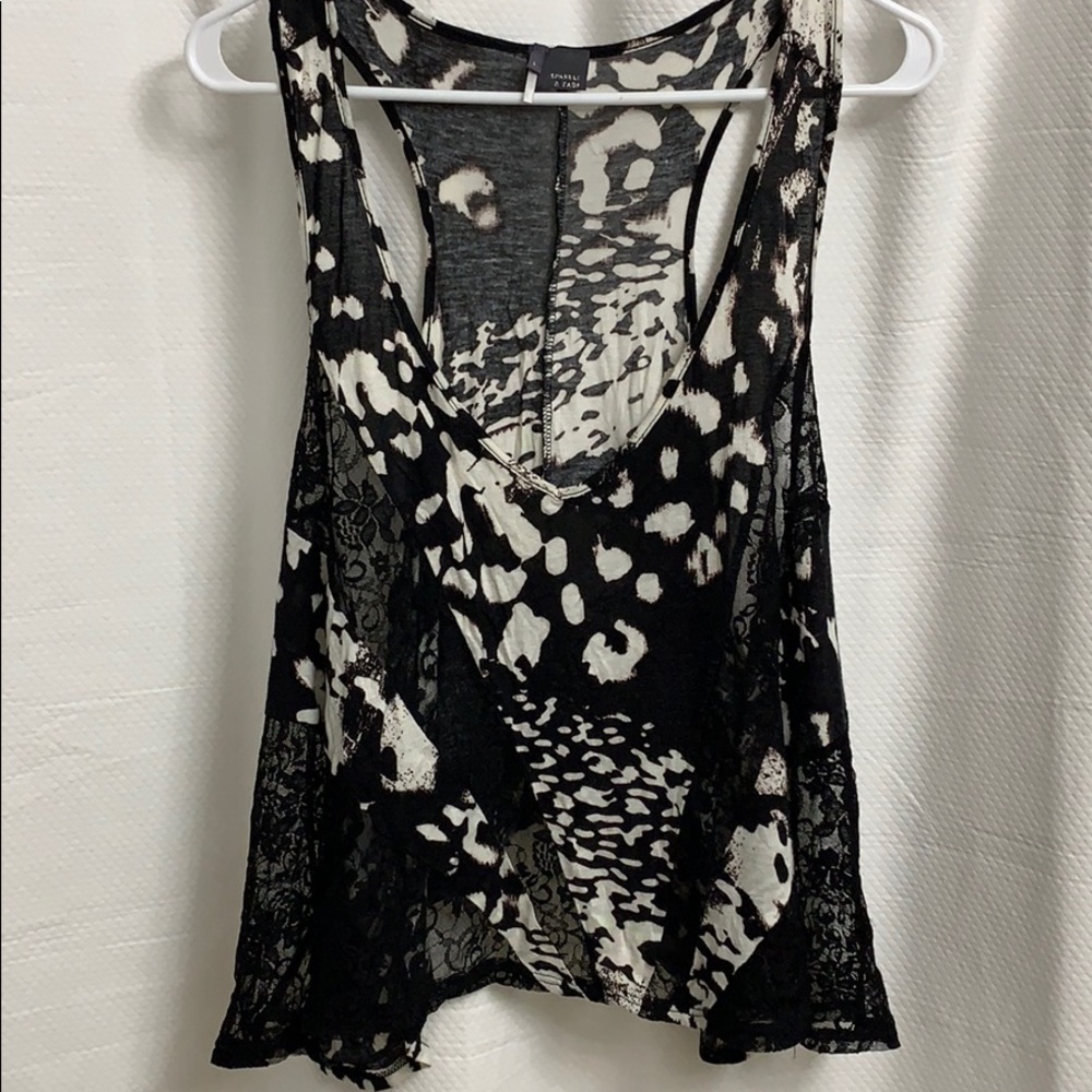 Sparkle & Fade Print and Lace Racerback Tank
